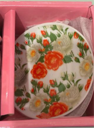 Set Colazione Porcellana Fiori Rossi Bianchi