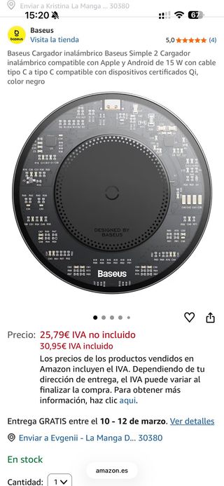 Baseus Cargador Inalámbrico Rápido 15W