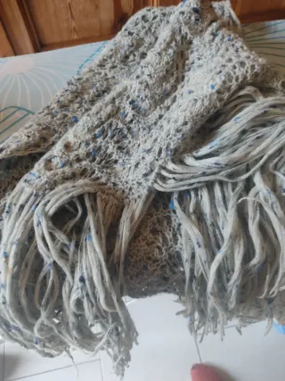 Sciarpa lana lavorata a mano grigio blu