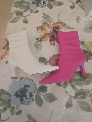 Botas de vestir tacón blanco y rosa