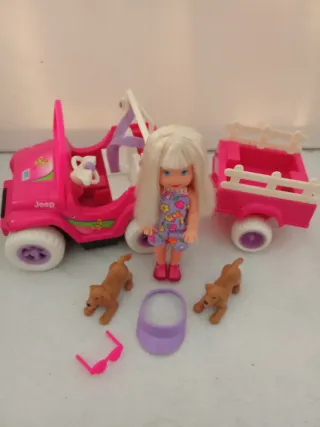 Barbie Jeep Rosa con Remolque y Perros