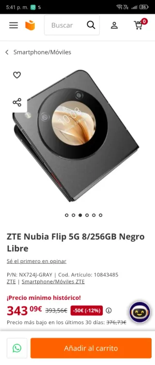 ZTE Nubia Flip 5G 256GB Negro Gris