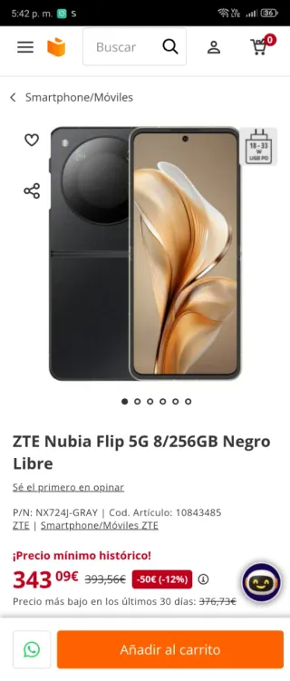 ZTE Nubia Flip 5G 256GB Negro Gris