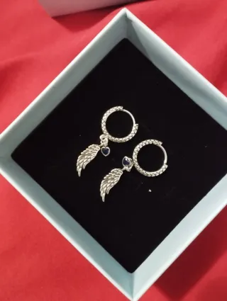 Pendientes Plata 925 Alas Corazón Azul Piedra azul