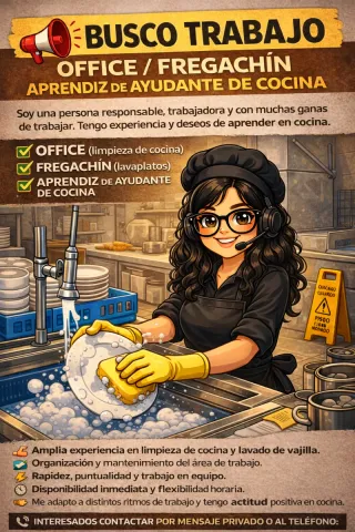 Busco trabajo de Office, fregachin o aprendiz