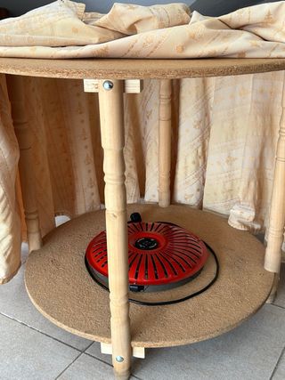 Mesa camilla madera con faldillas y brasero