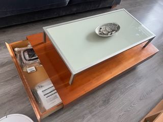 Mesa Centro Madera Cerezo y Cristal