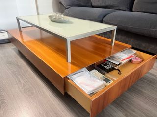 Mesa Centro Madera Cerezo y Cristal