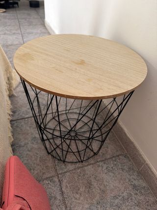 Mesa auxiliar redonda madera y metal