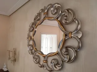 Espejo madera tallada oro y plata