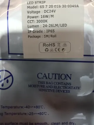 Tira LED 5m IP65 3000K Blanco Cálido