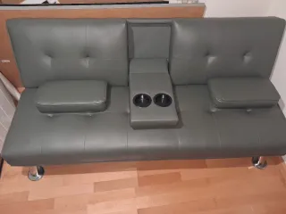 Sofá-cama 3 posiciones Piel Sintética Gris