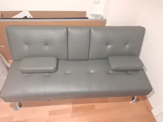 Sofá-cama 3 posiciones Piel Sintética Gris