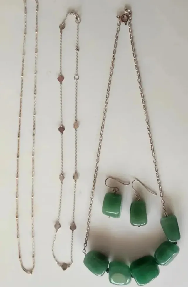Conjunto plata y jade: collar y pendientes