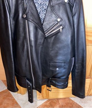 Chaqueta piel negra hombre