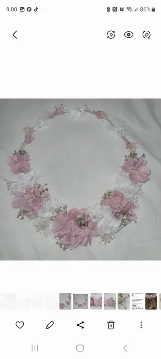 Corona Comunión Flores Rosa y Blanca