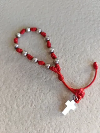 Pulsera Rosario Plata y Rojo