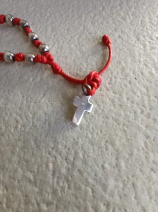 Pulsera Rosario Plata y Rojo