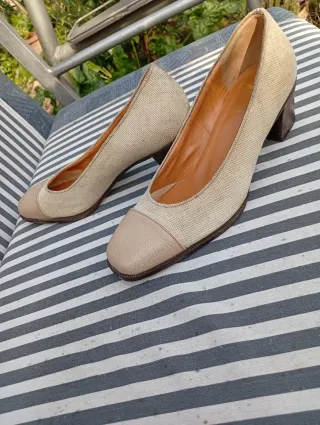 Décolleté Church's tela e pelle beige