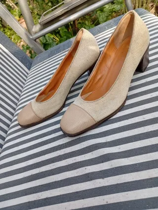 Décolleté Church's tela e pelle beige