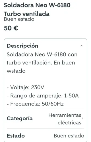 Soldadora Neo W-6180 Turbo ventilada
