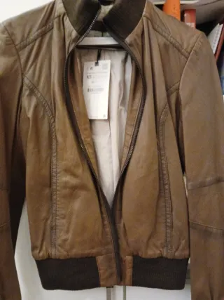 Giubbotto Zara Pelle Marrone XS