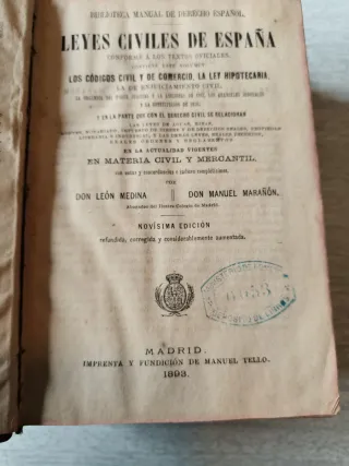 Libro antiguo Leyes Civiles de España