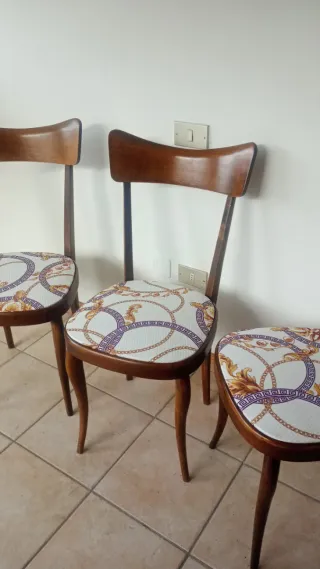 Set 3 Sedie Vintage Tessuto e Legno