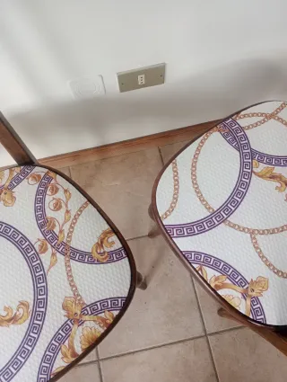 Set 3 Sedie Vintage Tessuto e Legno