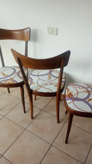 Set 3 Sedie Vintage Tessuto e Legno
