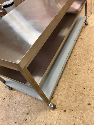 Mesa de acero inoxidable con ruedas y freno