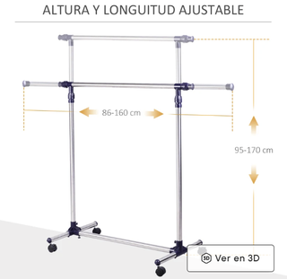 Perchero Ropa Acero Inox 4 Ruedas