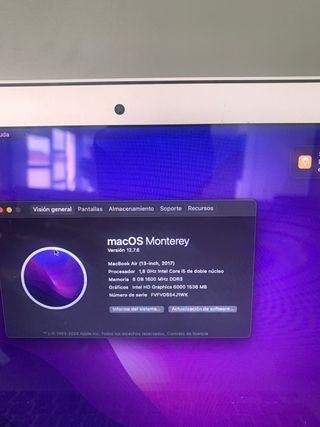 MacBook Air 2017 128GB 8GB RAM Sin cable