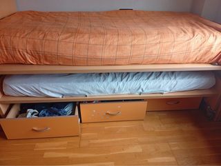 Cama nido con colchón y cajones