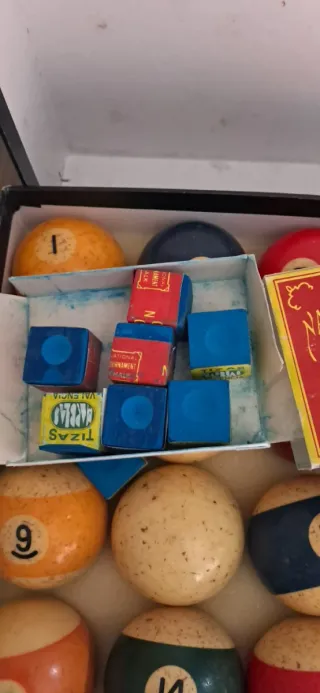 Juego Bolas Billar y Tiza Azul