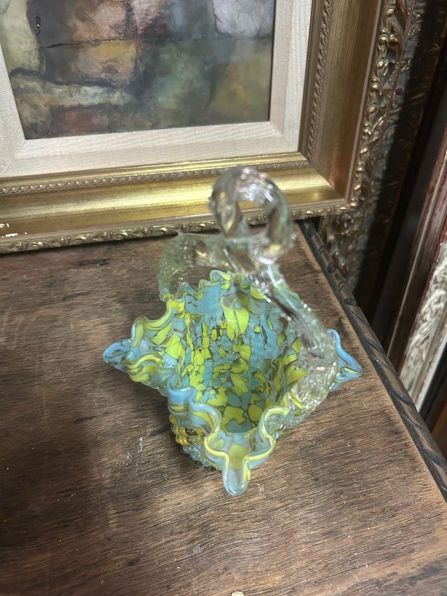 Cesta cristal soplado azul y verde