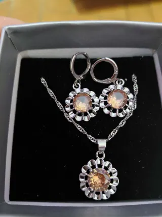 Set collana e orecchini fiore argento pietra ambra