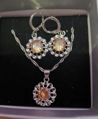 Set collana e orecchini fiore argento pietra ambra