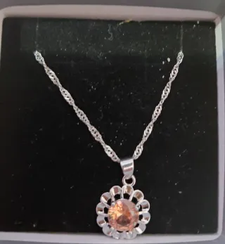 Set collana e orecchini fiore argento pietra ambra