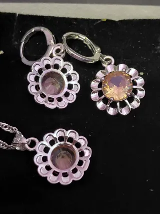 Set collana e orecchini fiore argento pietra ambra