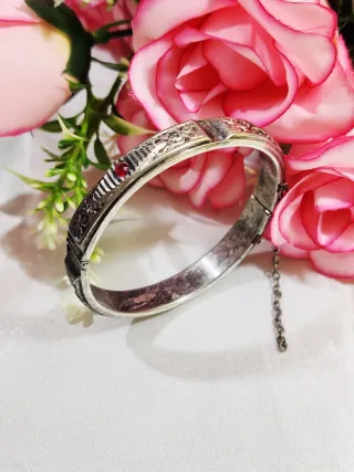 pulsera brazalete vintage de plata y circonitas