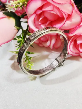 pulsera brazalete vintage de plata y circonitas