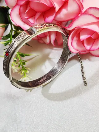 pulsera brazalete vintage de plata y circonitas