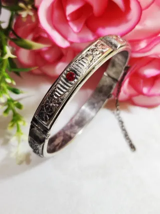 pulsera brazalete vintage de plata y circonitas