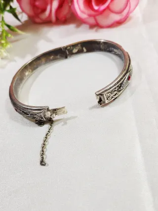 pulsera brazalete vintage de plata y circonitas