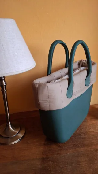 Bolso de mano O bag verde y beige