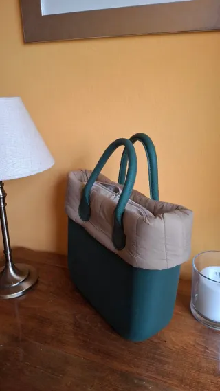 Bolso de mano O bag verde y beige