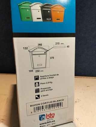 Buzón Exterior BTV Cortijo de Acero 37×36×13 cm – Blanco