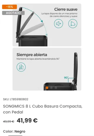 SONGMICS 8 L Cubo Basura Compacta, con Pedal
