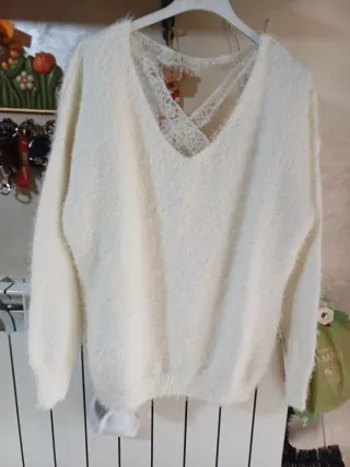 Maglioncino panna donna pizzo